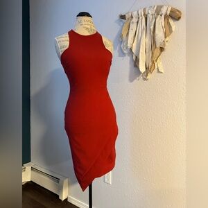 Elizabeth and James Red Sleeveless Bodycon Dress | Size 4 | Asymmetrical Hem